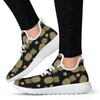 Gold Pineapple Hibiscus Mesh Knit Sneakers Shoes