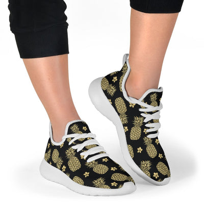 Gold Pineapple Hibiscus Mesh Knit Sneakers Shoes