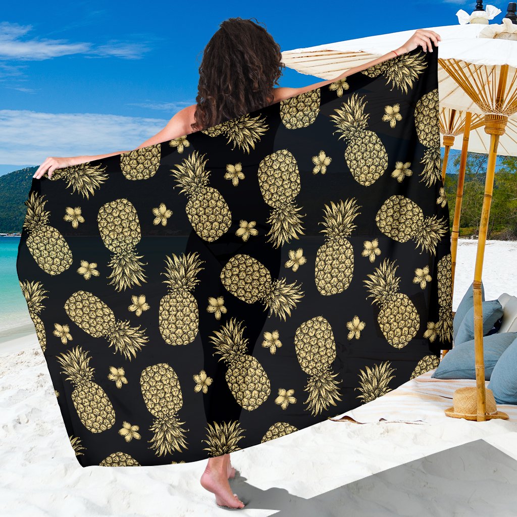 Gold Pineapple Hibiscus Sarong Pareo Wrap