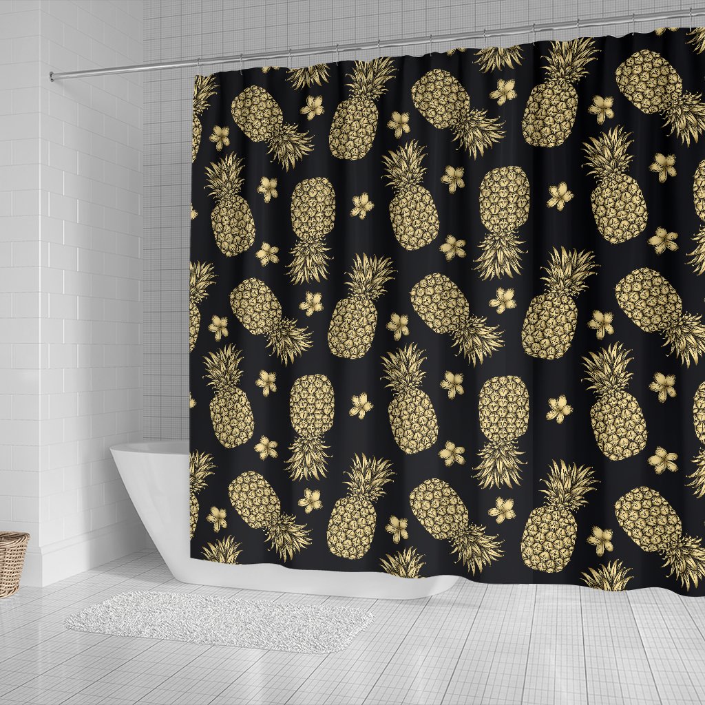 Gold Pineapple Hibiscus Shower Curtain