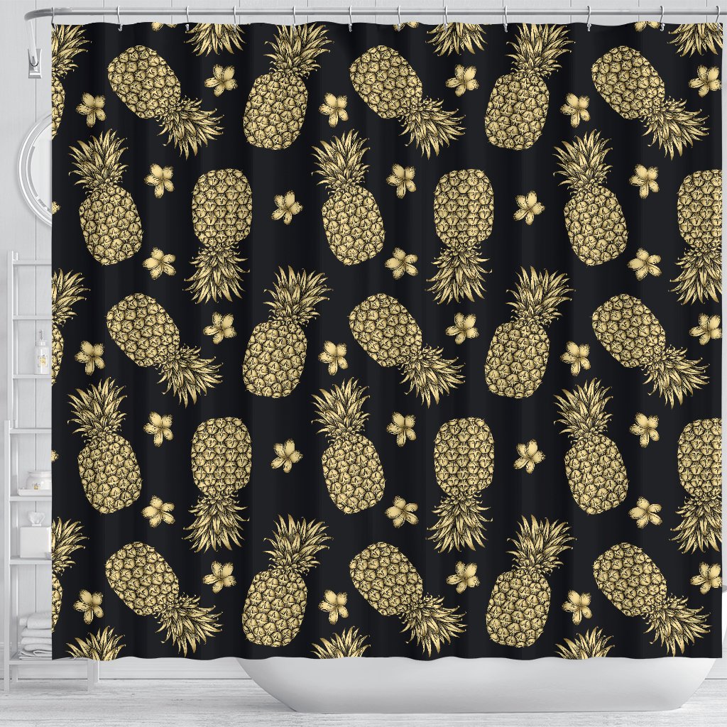 Gold Pineapple Hibiscus Shower Curtain