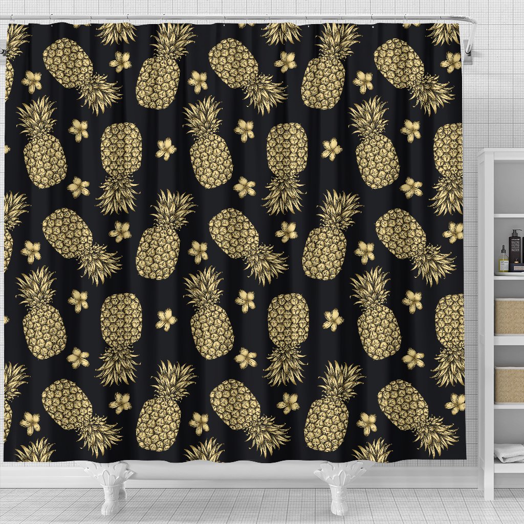 Gold Pineapple Hibiscus Shower Curtain