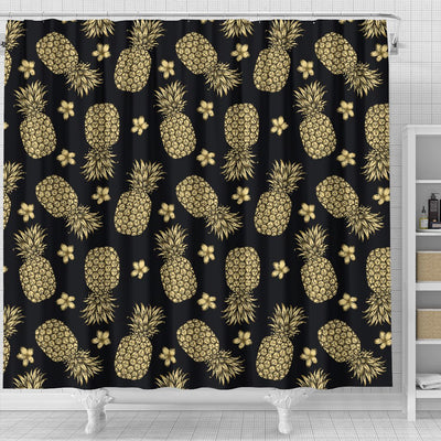 Gold Pineapple Hibiscus Shower Curtain