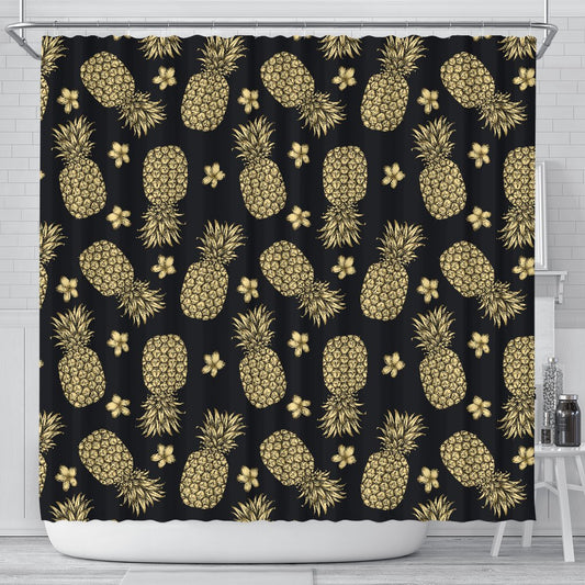 Gold Pineapple Hibiscus Shower Curtain