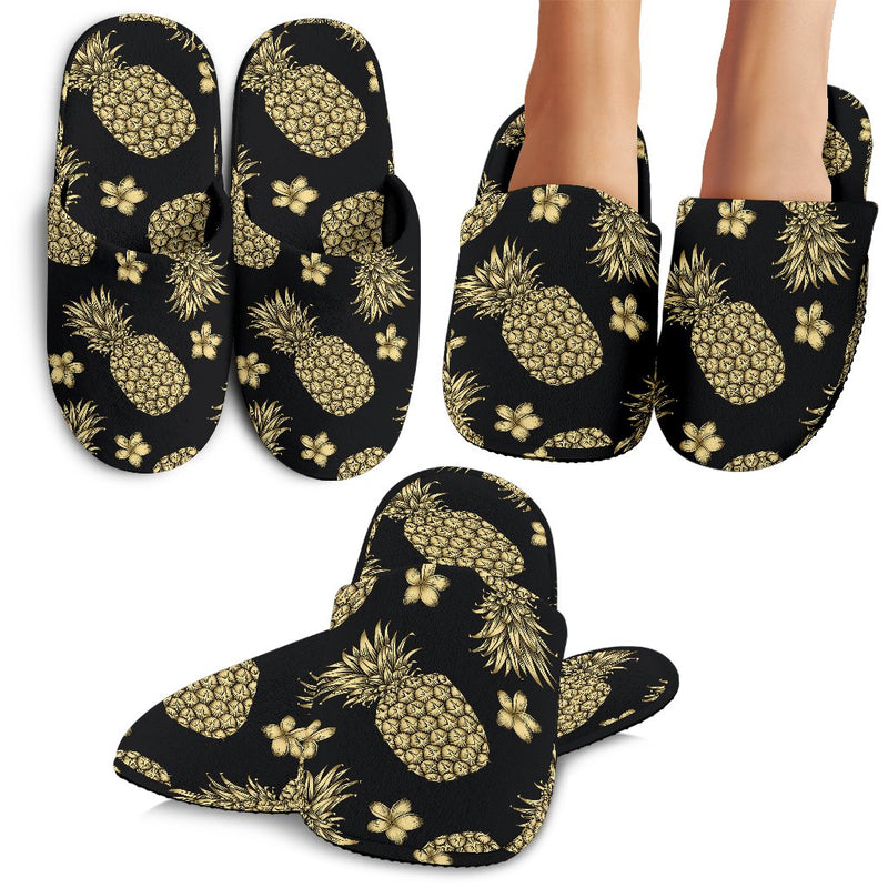 Gold Pineapple Hibiscus Slippers