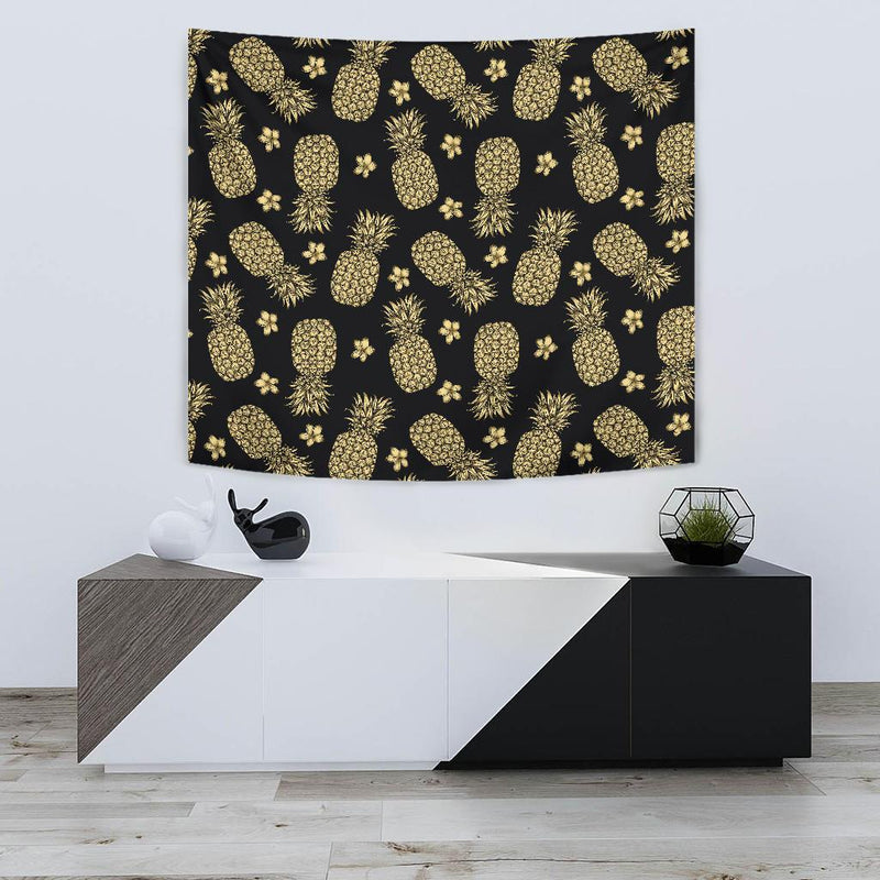 Gold Pineapple Hibiscus Tapestry