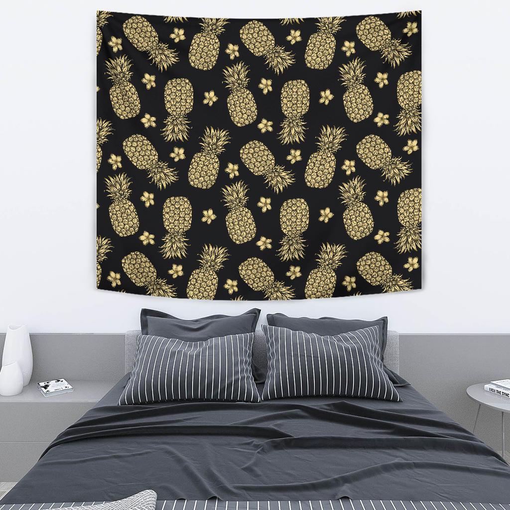 Gold Pineapple Hibiscus Tapestry