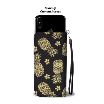 Gold Pineapple Hibiscus Wallet Phone Case
