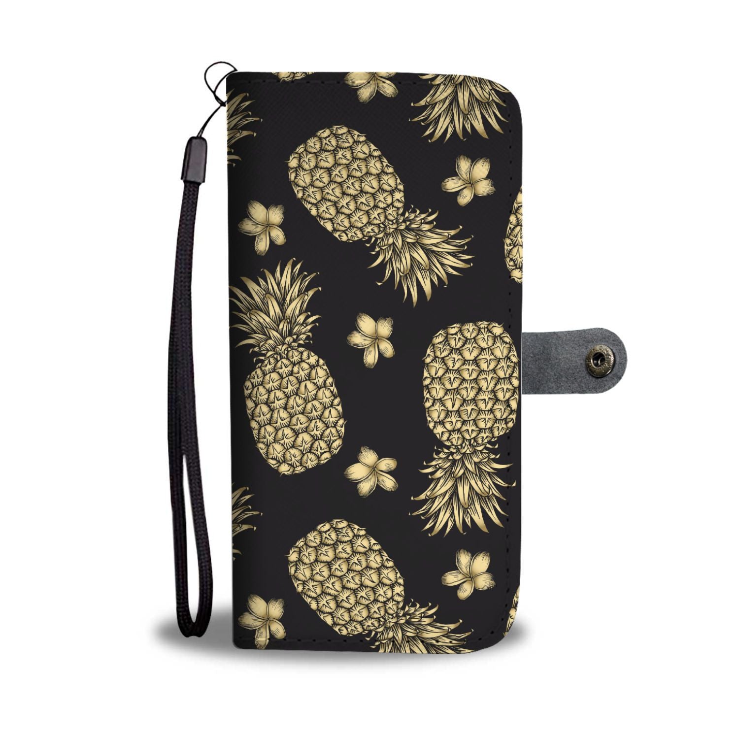 Gold Pineapple Hibiscus Wallet Phone Case