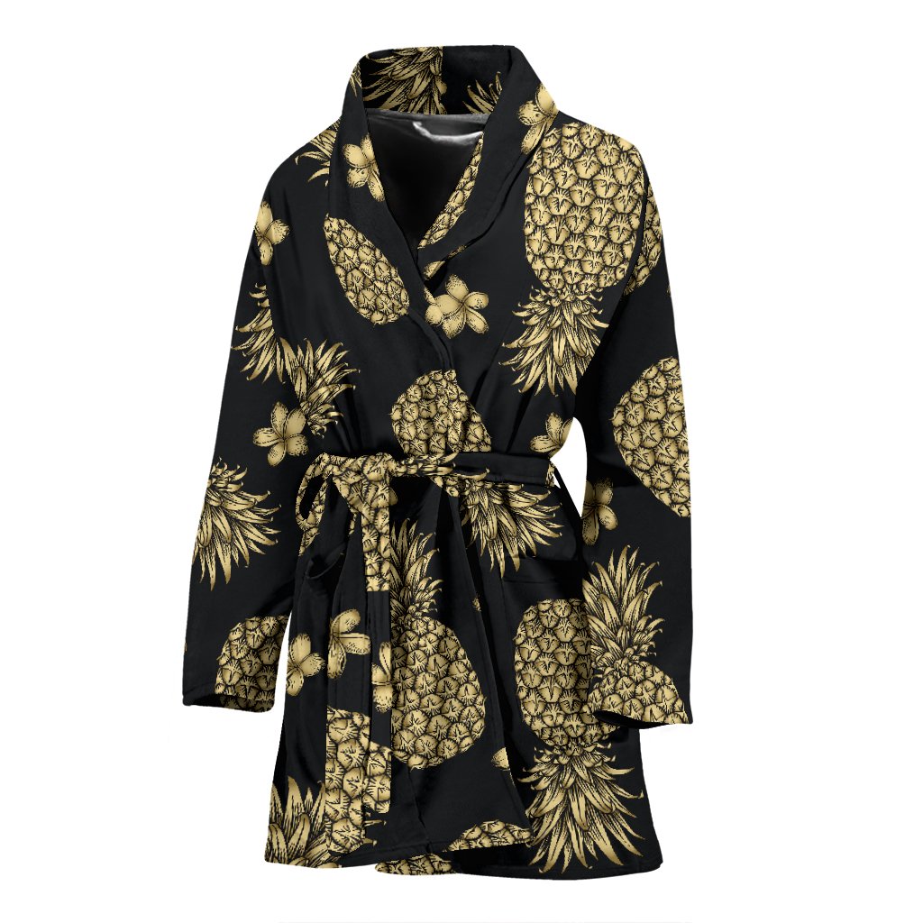 Gold Pineapple Hibiscus Women Bath Robe