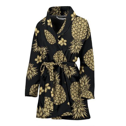 Gold Pineapple Hibiscus Women Bath Robe