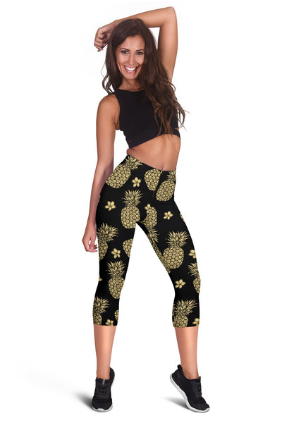 Gold Pineapple Hibiscus Women Capris