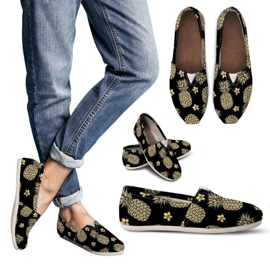 Gold Pineapple Hibiscus Women Casual Shoes-JorJune.com