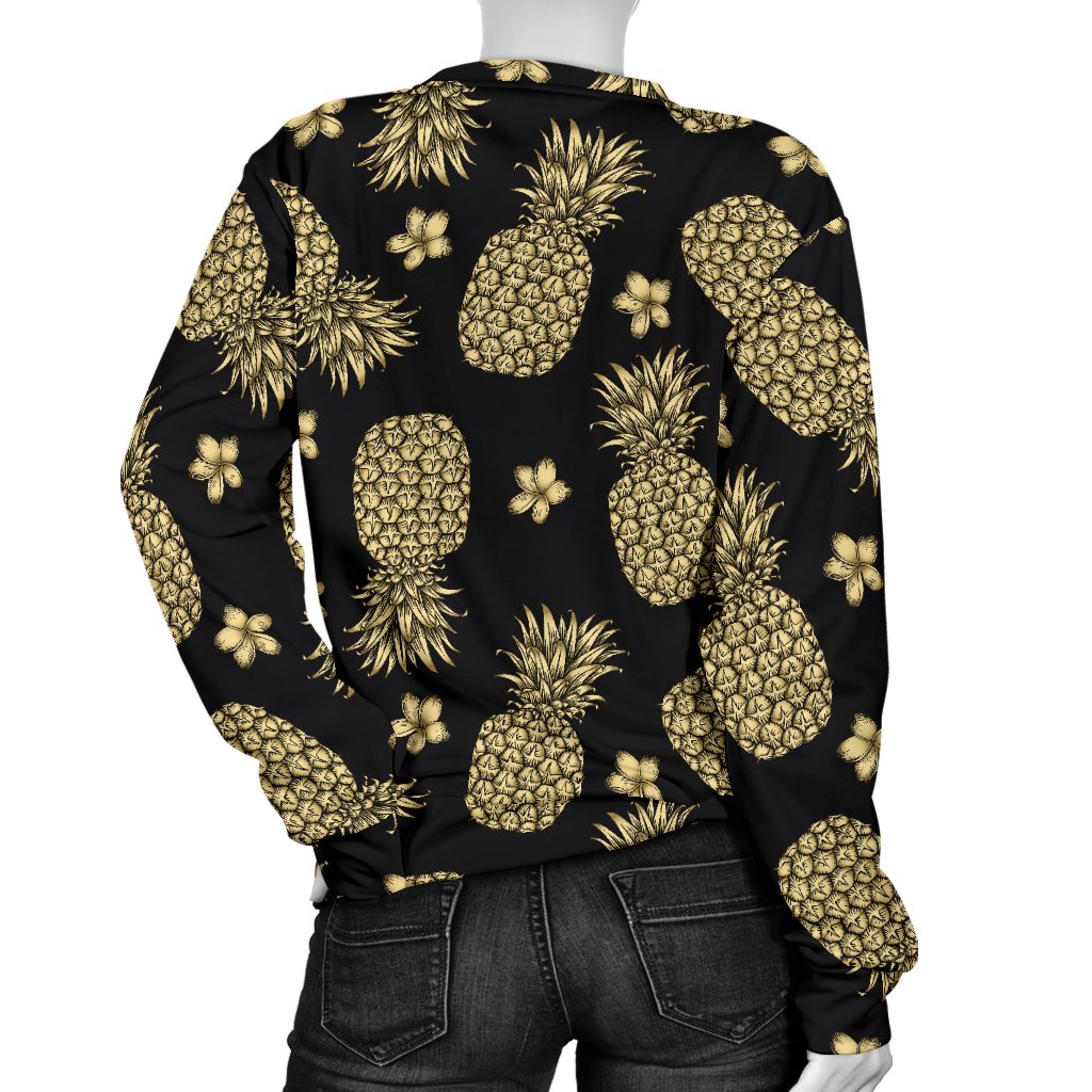 Gold Pineapple Hibiscus Women Crewneck Sweatshirt
