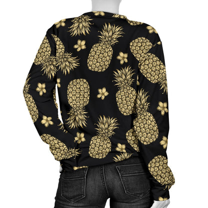 Gold Pineapple Hibiscus Women Crewneck Sweatshirt