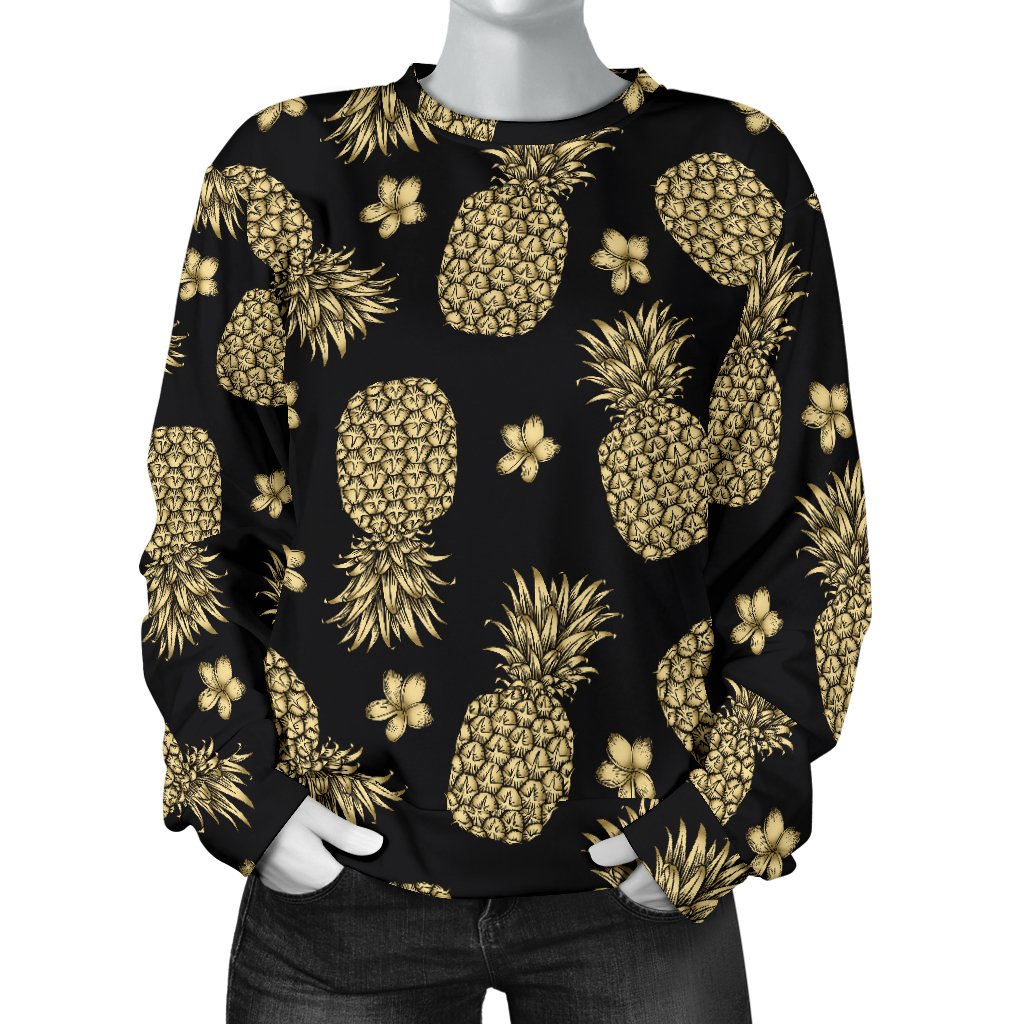 Gold Pineapple Hibiscus Women Crewneck Sweatshirt