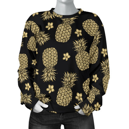 Gold Pineapple Hibiscus Women Crewneck Sweatshirt