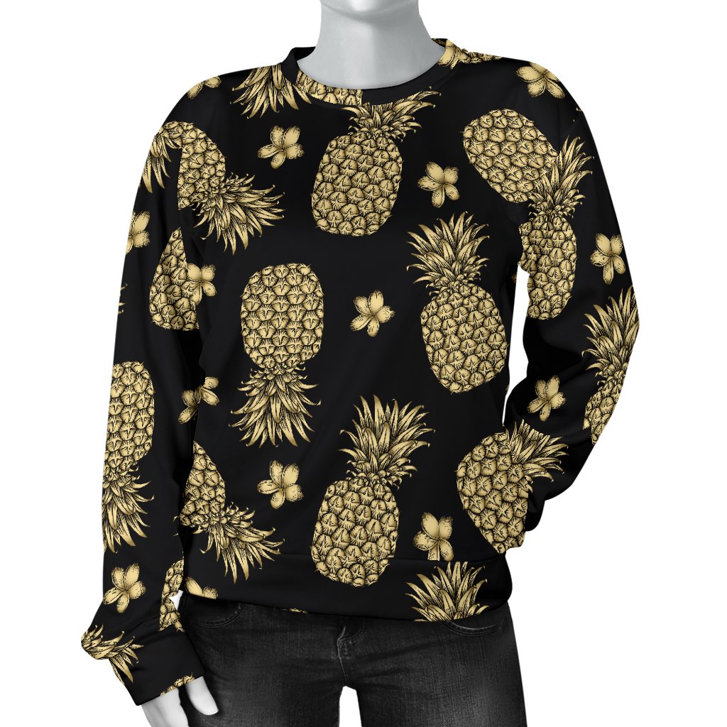 Gold Pineapple Hibiscus Women Crewneck Sweatshirt