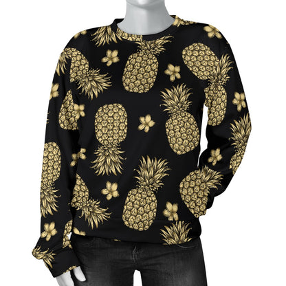 Gold Pineapple Hibiscus Women Crewneck Sweatshirt