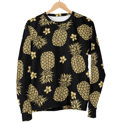 Gold Pineapple Hibiscus Women Crewneck Sweatshirt