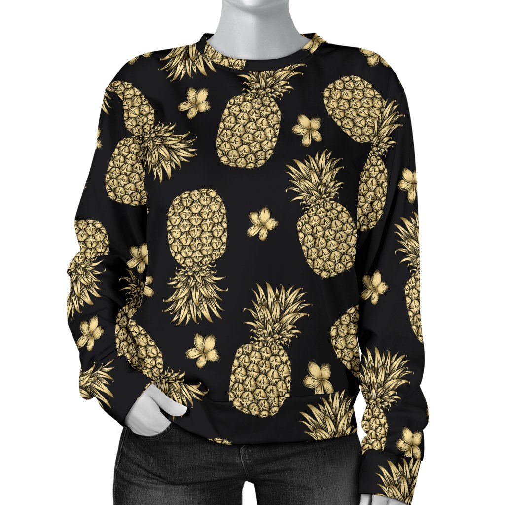 Gold Pineapple Hibiscus Women Crewneck Sweatshirt
