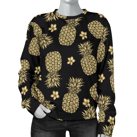 Gold Pineapple Hibiscus Women Crewneck Sweatshirt