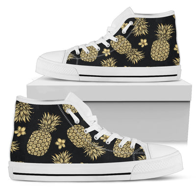 Gold Pineapple Hibiscus Women High Top Shoes