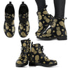 Gold Pineapple Hibiscus Women Leather Boots