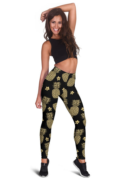 Gold Pineapple Hibiscus Women Leggings