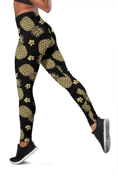 Gold Pineapple Hibiscus Women Leggings