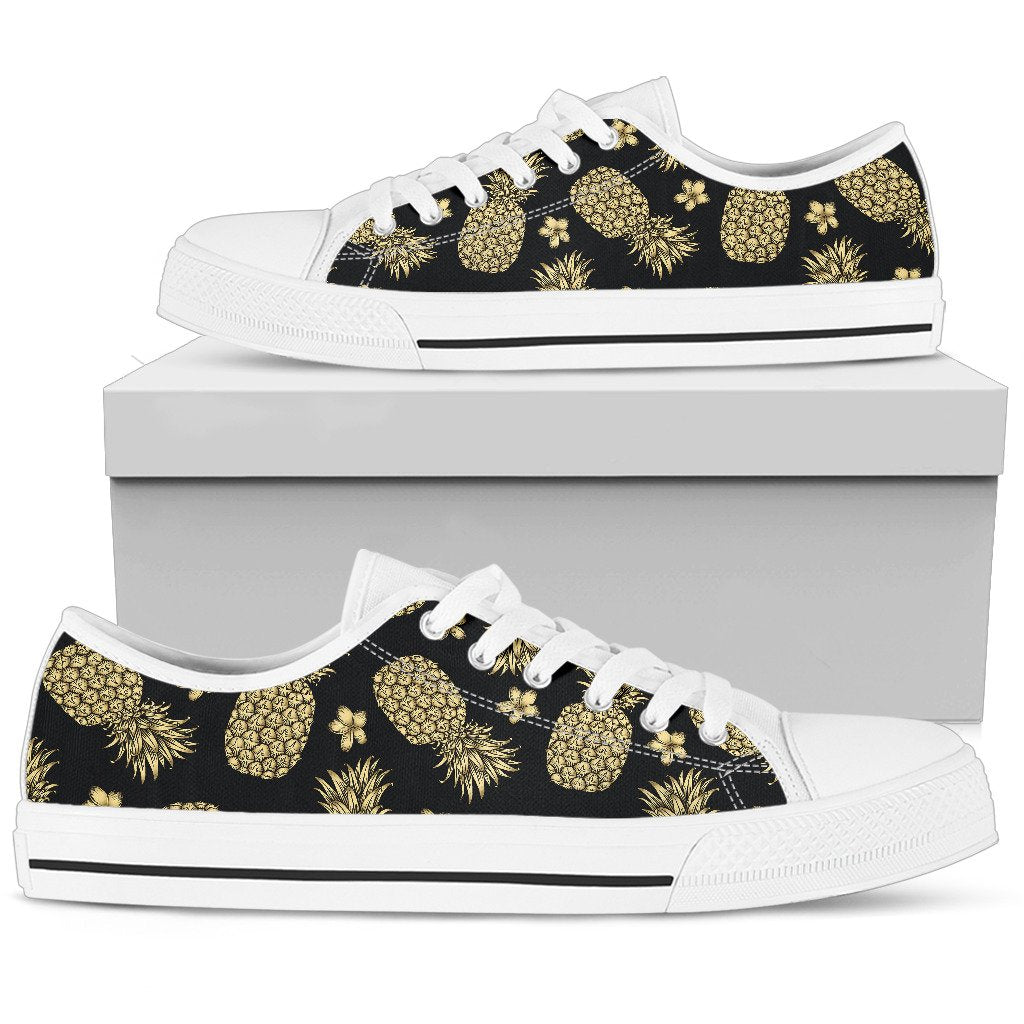 Gold Pineapple Hibiscus Women Low Top Shoes