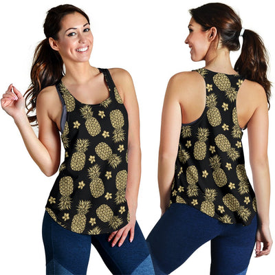 Gold Pineapple Hibiscus Women Racerback Tank Top