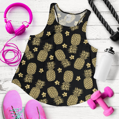 Gold Pineapple Hibiscus Women Racerback Tank Top