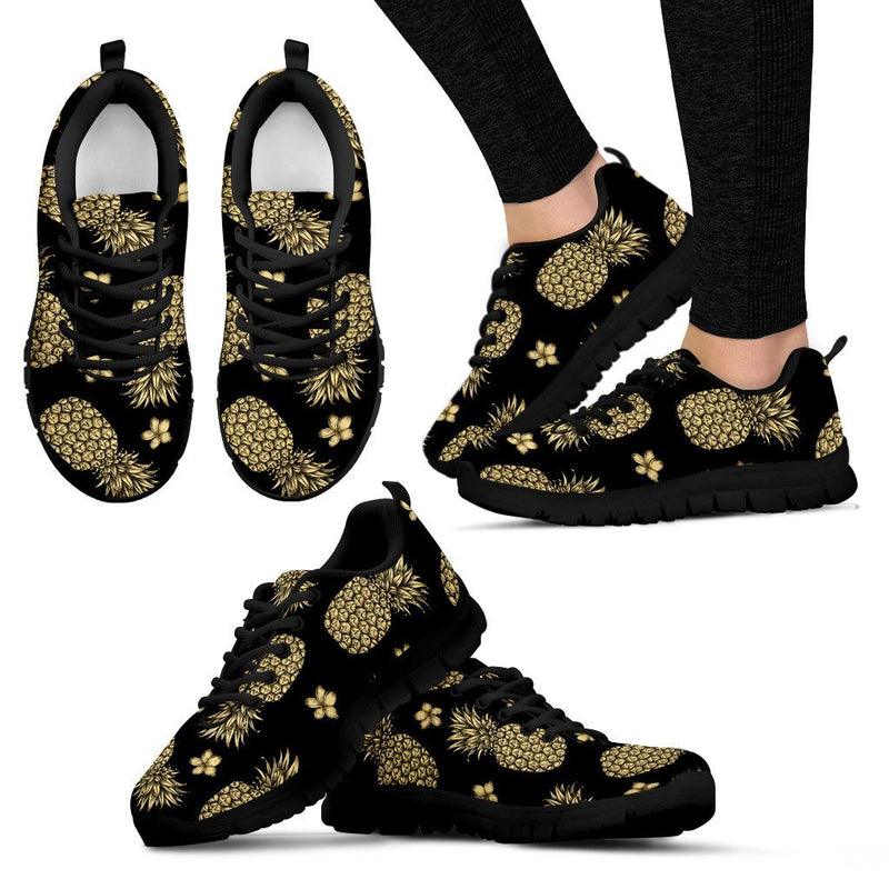 Gold Pineapple Hibiscus Women Sneakers