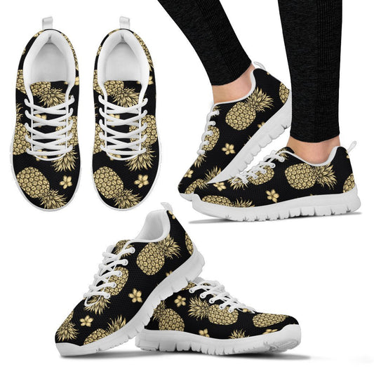 Gold Pineapple Hibiscus Women Sneakers