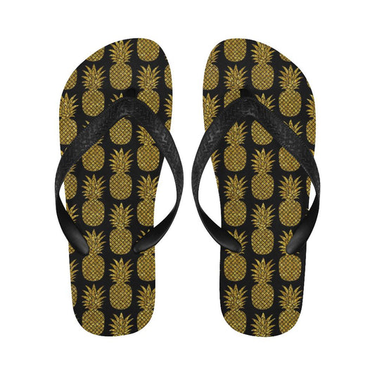 Gold Pineapple Pattern Print Design PP011 Flip Flops-JorJune