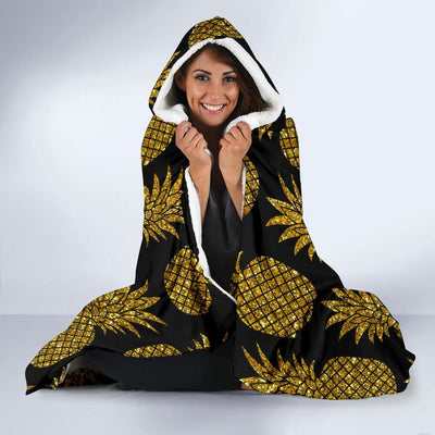 Gold Pineapple Pattern Print Design PP011 Hooded Blanket-JORJUNE.COM