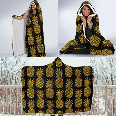 Gold Pineapple Pattern Print Design PP011 Hooded Blanket-JORJUNE.COM