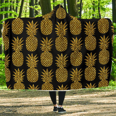 Gold Pineapple Pattern Print Design PP011 Hooded Blanket-JORJUNE.COM