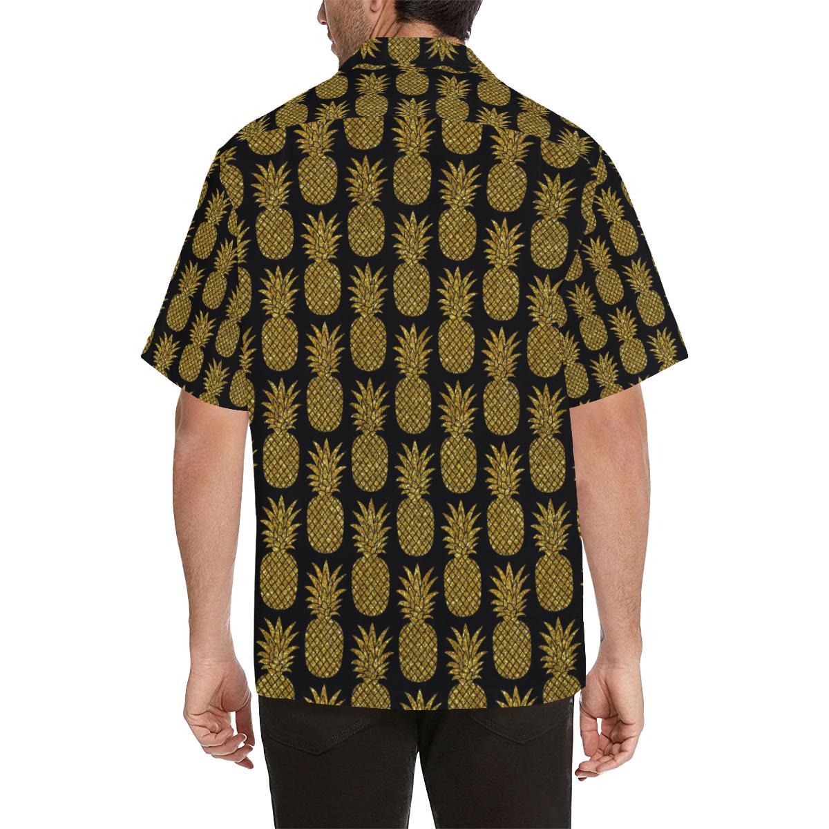 Gold Pineapple Pattern Print Design PP011 Men Hawaiian Shirt-JorJune