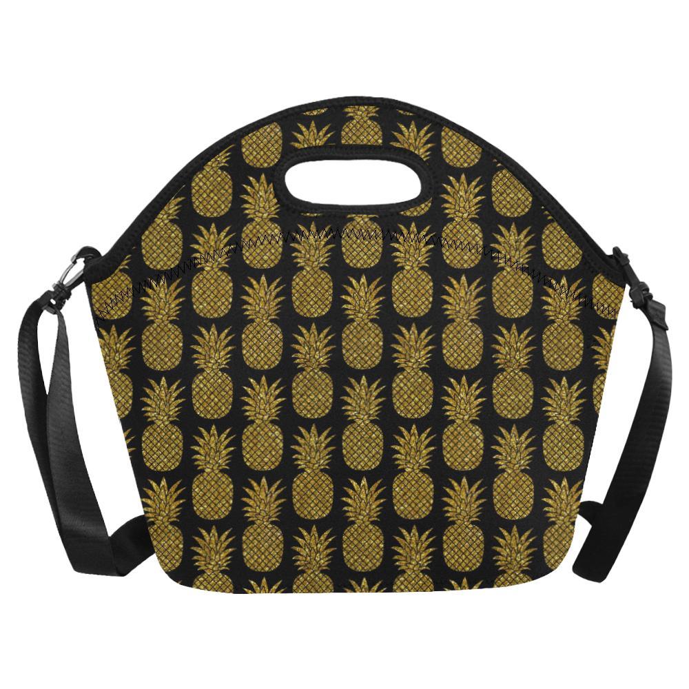 Gold Pineapple Pattern Print Design PP011 Neoprene Lunch Bag-JorJune