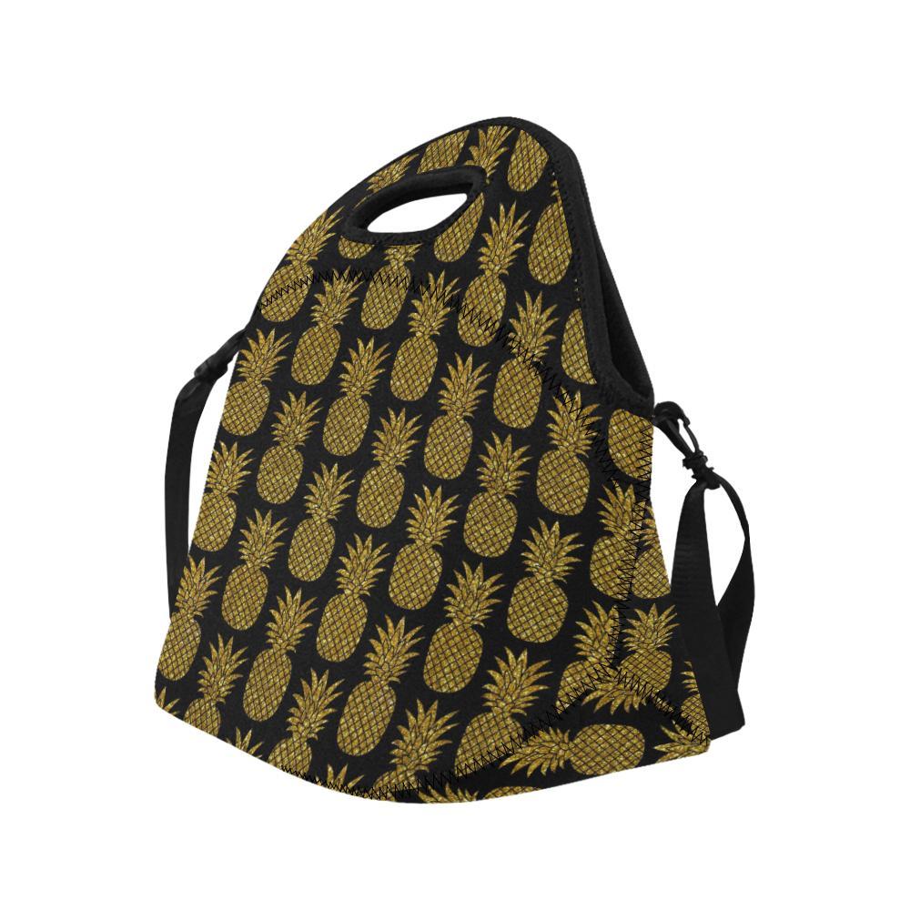 Gold Pineapple Pattern Print Design PP011 Neoprene Lunch Bag-JorJune
