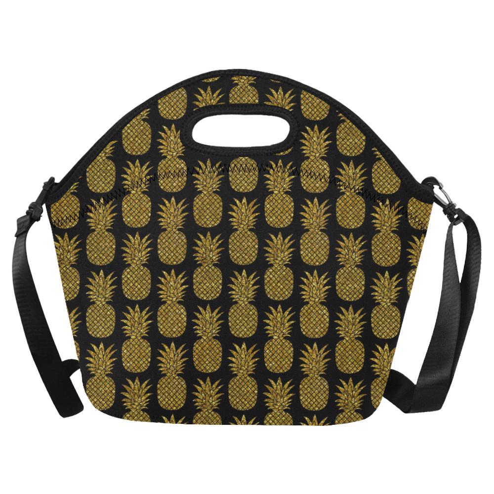 Gold Pineapple Pattern Print Design PP011 Neoprene Lunch Bag-JorJune