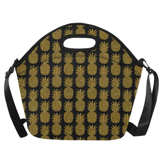 Gold Pineapple Pattern Print Design PP011 Neoprene Lunch Bag-JorJune