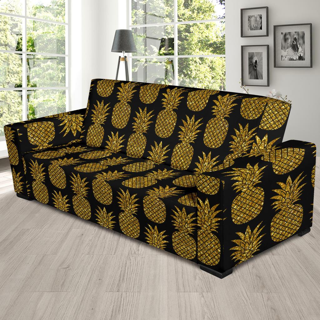 Gold Pineapple Pattern Print Design PP011 Sofa Slipcover-JORJUNE.COM