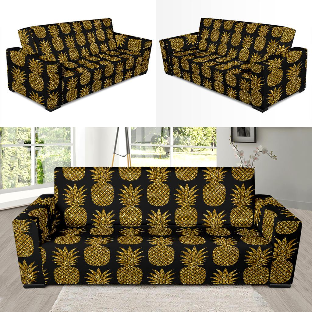 Gold Pineapple Pattern Print Design PP011 Sofa Slipcover-JORJUNE.COM