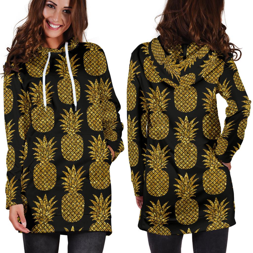 Gold Pineapple Pattern Print Design PP011 Women Hoodie Dress