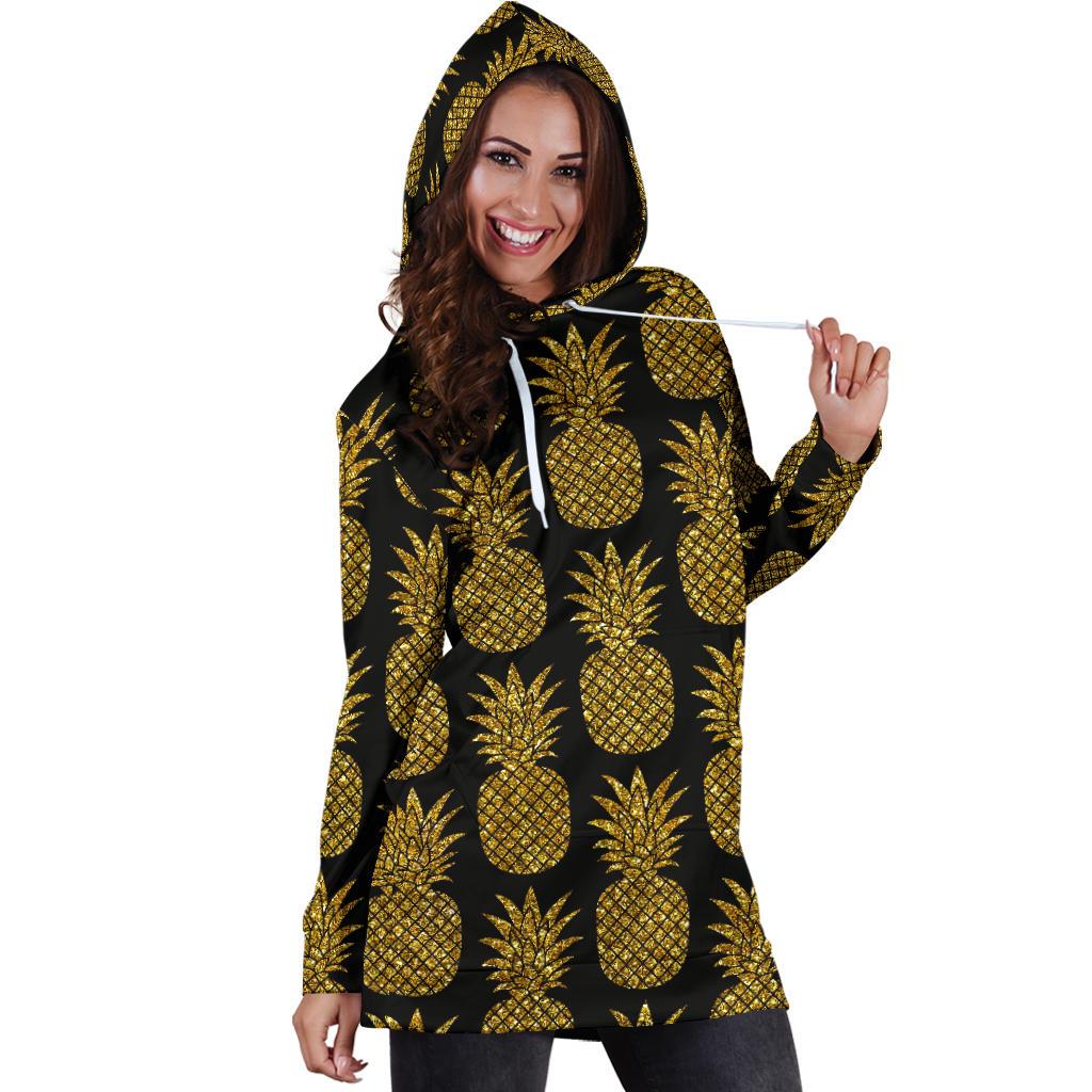 Gold Pineapple Pattern Print Design PP011 Women Hoodie Dress