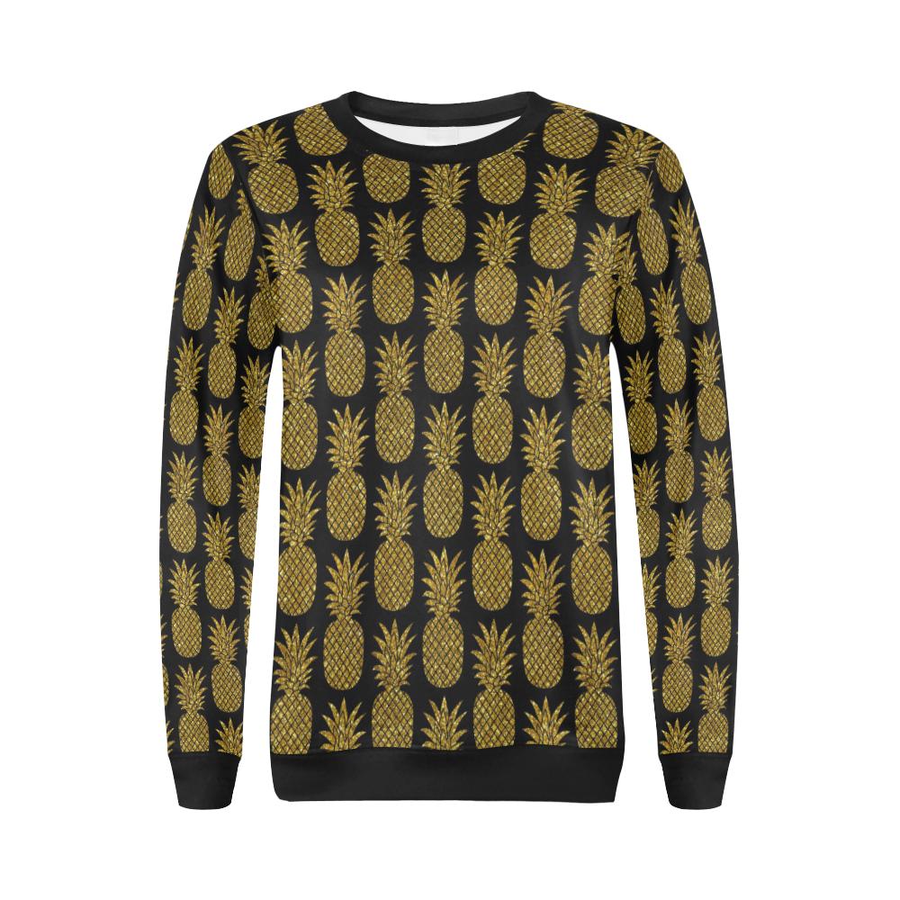 Gold Pineapple Pattern Print Design PP011 Women Long Sleeve Sweatshirt-JorJune