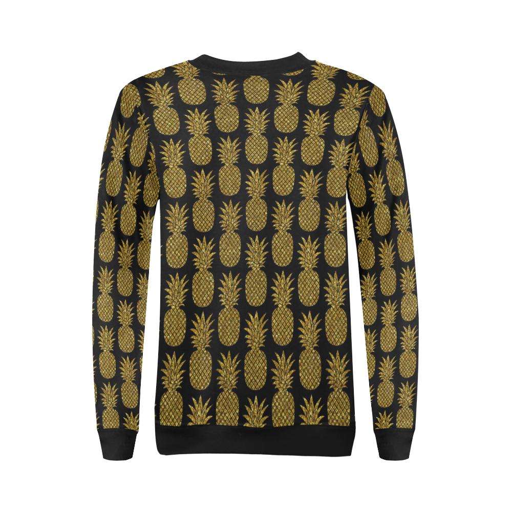 Gold Pineapple Pattern Print Design PP011 Women Long Sleeve Sweatshirt-JorJune